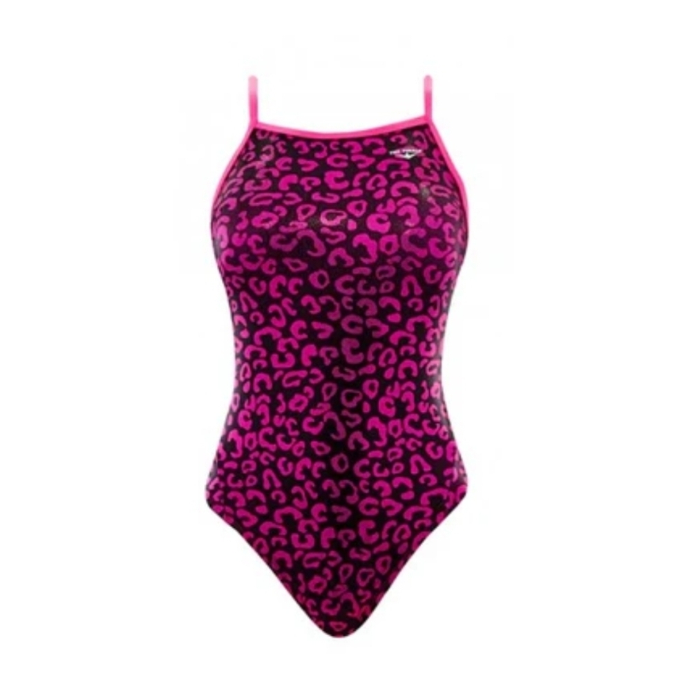 TYR The Finals Disco Cat Foil Womens Swimsuit Flutterback Pink - Size 34